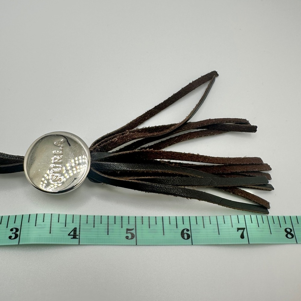Furla Leather Tassel Bag Charm Dark Brown Silver Tone Hardware - Picture 5 of 5
